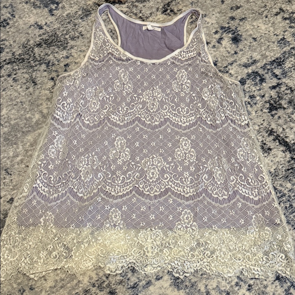 Maurices Purple and White Lace Tank Top